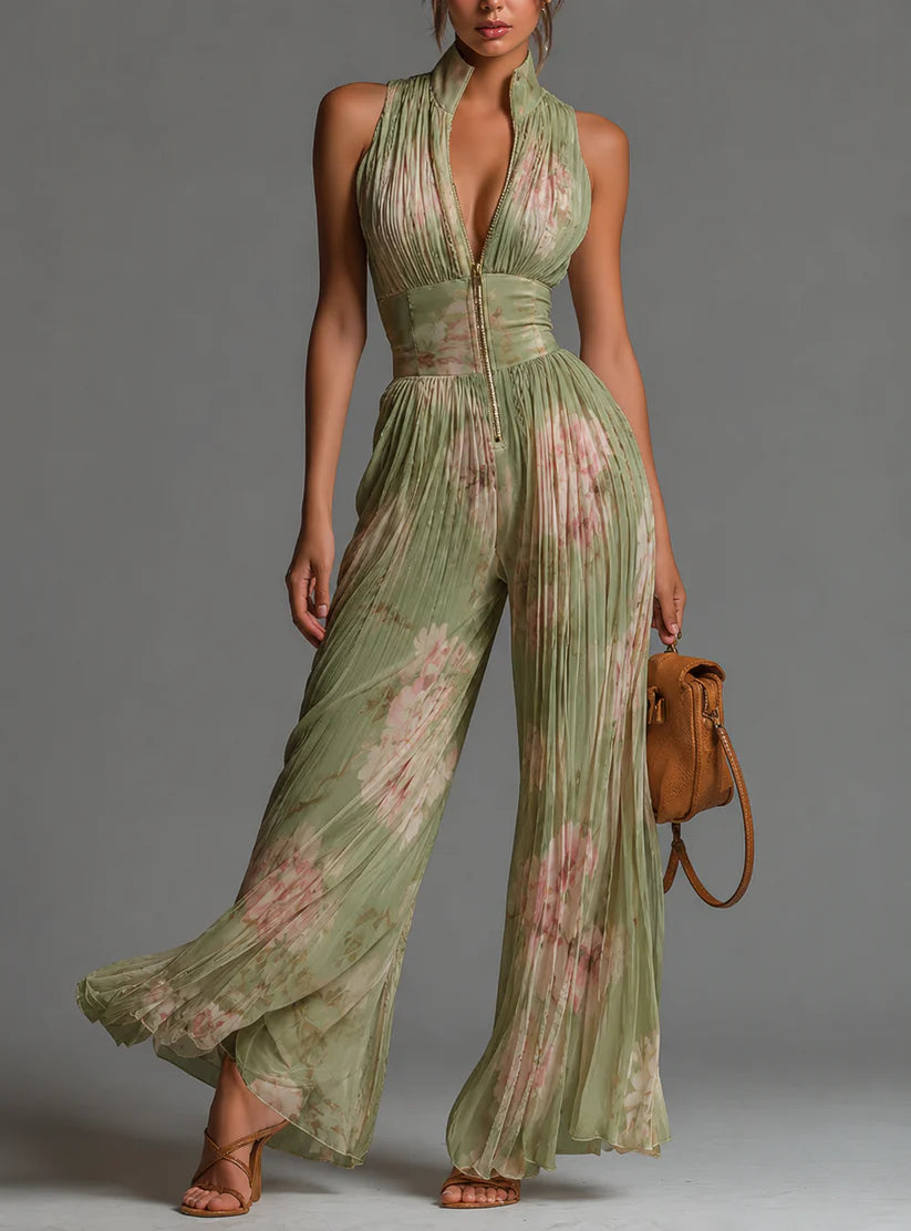 Valentina | Vestido verde salvia con estampado floral y mangas tipo kimono